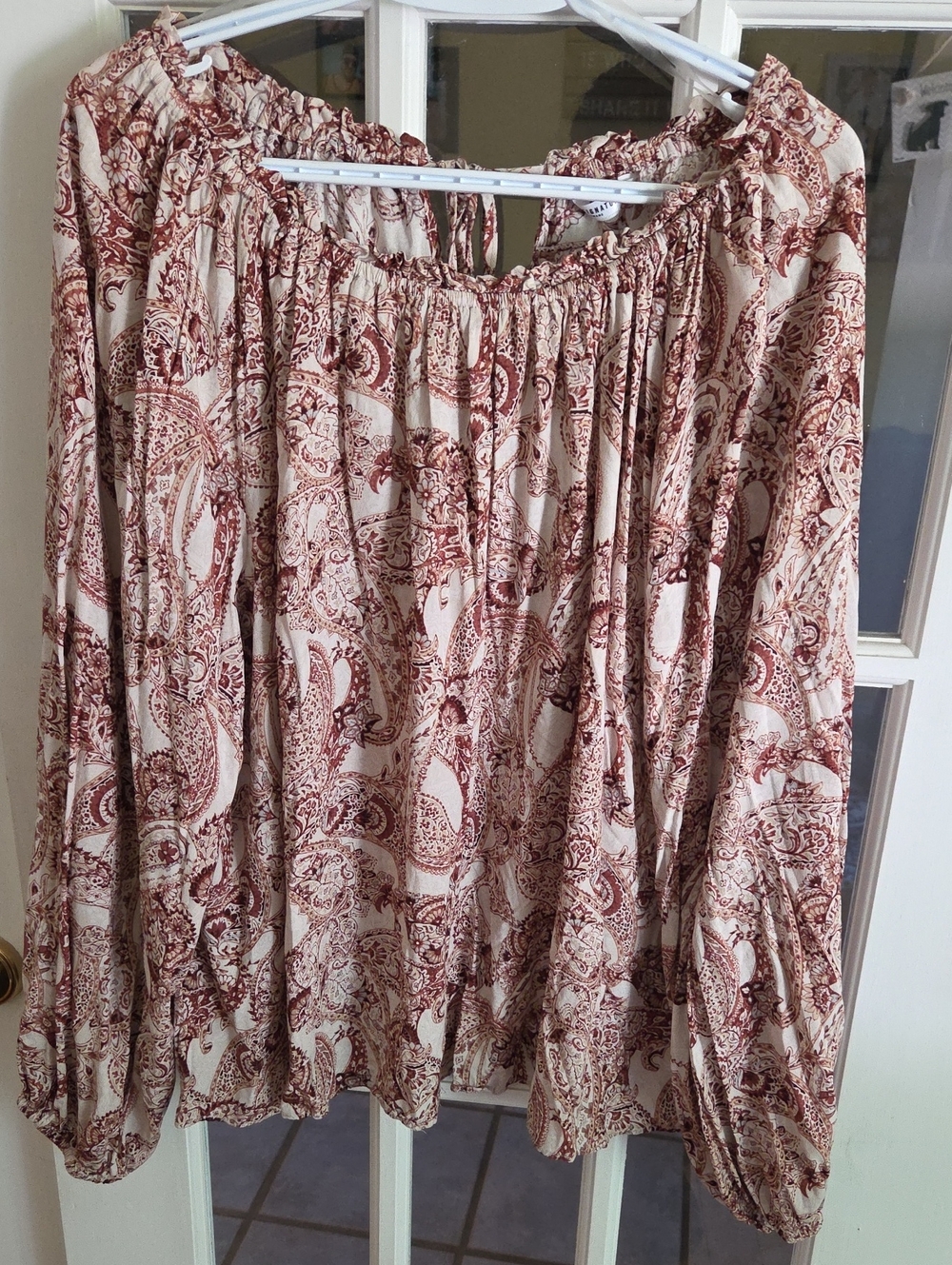 Boho Cream & Brown Paisley Print Flowy Top